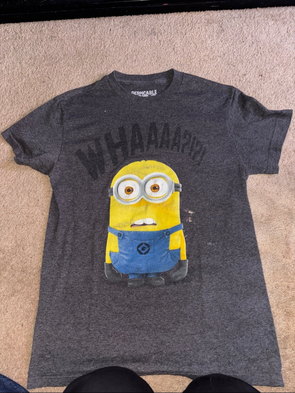 Universal Gray Kids Short-Sleeve Tee with Yellow Minion Graphic